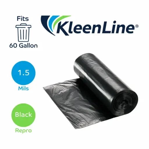 [704261] Kleenline 38x58 Black Can Liner 704261 1.5mil Coreless 60 Gallon (5/20)